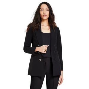 Bar III Faux Double-Breasted Boyfriend Jacket Black‎ XXS